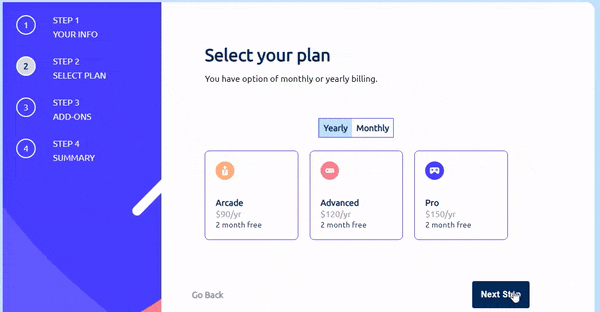 Plan options changes based on the plan period selected.