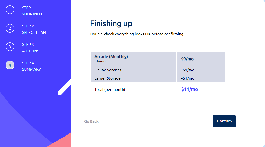 Review screen for users to check their form input before submission